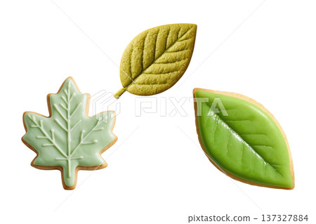 葉形餅乾組（綠色糖霜、黃綠色糖霜、抹茶餅乾）PNG 137327884