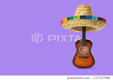 Cinco de Mayo, Guitar in sombrero celebrates a holiday in Mexico 137327996