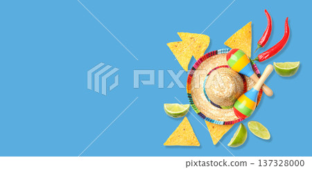 Cinco de Mayo items: sombrero, chips, limes, maracas Cinco de Mayo items: sombrero, chips, limes, maracas 137328000
