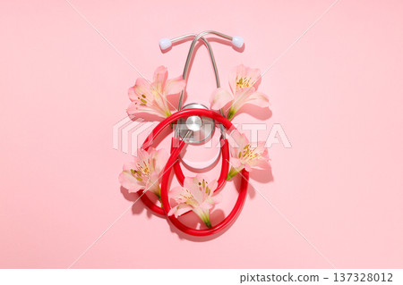 Stethoscope surrounded by flowers for Nurses Day celebration Stethoscope surrounded by flowers for Nurses Day celebration 137328012