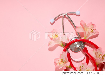 Nurses are recognized with flowers and a stethoscope Nurses are recognized with flowers and a stethoscope 137328013