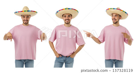 Cinco de Mayo set, Joyful young man in a sombrero celebrates, PNG Cinco de Mayo set, Joyful young man in a sombrero celebrates, PNG 137328119