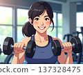 Young woman learning dumbbell exercises from gym trainer 137328475