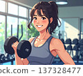 Young woman learning dumbbell exercises from gym trainer 137328477