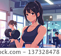 Young woman learning dumbbell exercises from gym trainer 137328478