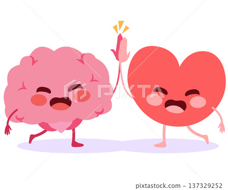 Heart and Brain High Five Mascots Success and Teamwork Concept Heart and Brain High Five Mascots Success and Teamwork Concept 137329252
