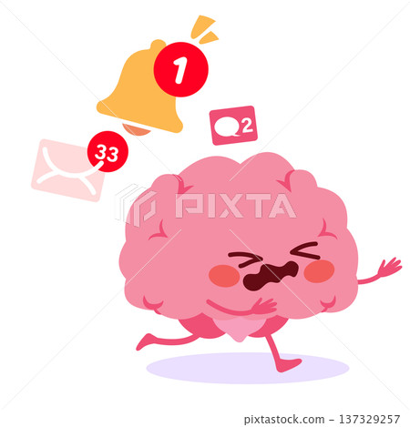 Scared Brain Running from Notifications Social Media Stress Concept Scared Brain Running from Notifications Social Media Stress Concept 137329257