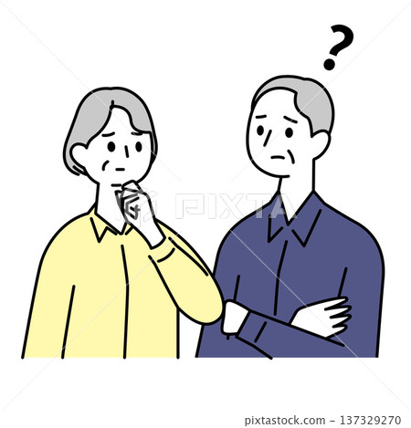 Illustration of a senior couple having doubts Illustration of a senior couple having doubts 137329270