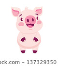 Joyful pig illustration. Playful cartoon piglet with bright eyes and rounded body shape 137329350