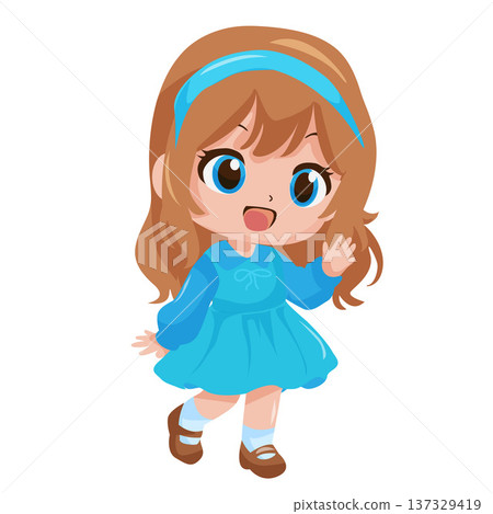 cute little girl in blue dress cute little girl in blue dress 137329419