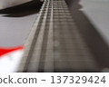 Close-up of an electric guitar neck. Selective focus. 137329424