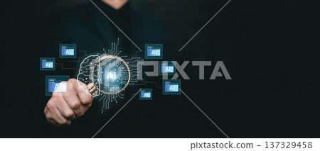 Artificial Intelligence Technology Concept with AI Chip and Digital Neural Network 137329458