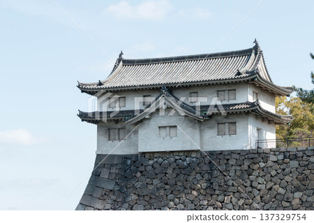 Osaka Castle's Gold Storehouse and Blue Sky Japanese Historical Buildings Osaka Castle's Gold Storehouse and Blue Sky Japanese Historical Buildings 137329754