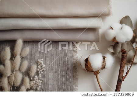Linen fabric and cotton texture material natural background 137329909