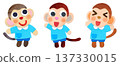 Three baby monkeys in smocks, collage character illustration 137330015