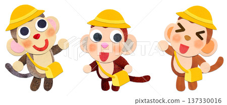 三隻小猴子去上學－拼貼人物插圖 137330016