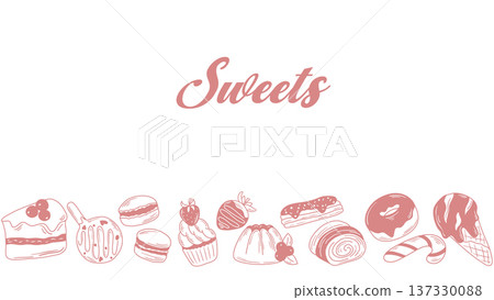 Horizontal template with hand drawn border of sweets 137330088