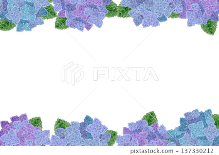 [Hydrangea top and bottom frame] Hand embroidery illustration material 137330212