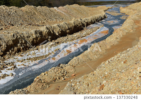 Flowing toxic gold mining residual metal-rich water contaminates ecosystems Flowing toxic gold mining residual metal-rich water contaminates ecosystems 137330248