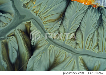 Aerial view of abstract mining pattern, nature pollution, colorful decanting lake Aerial view of abstract mining pattern, nature pollution, colorful decanting lake 137330267