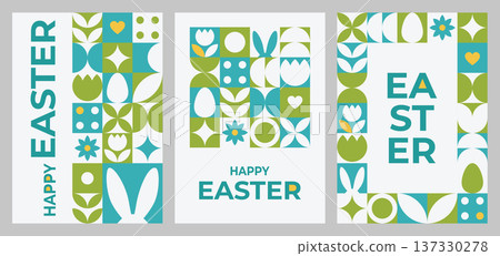 Modern geometric Easter greeting card set 137330278