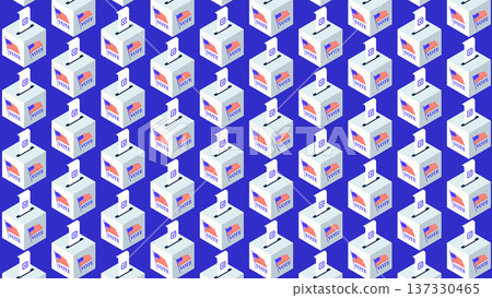 Isometric ballot boxes with completed bulletins and check marks. Pattern of boxes for US elections, voting concept, civic duty, election background, vector illustration. Isometric ballot boxes with completed bulletins and check marks. Pattern of boxes for US elections, voting concept, civic duty, election background, vector illustration. 137330465