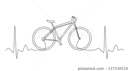 One Continuous Line Drawing of Bicycle between heartbeats. Minimal Bike Line Art Illustration 137330519