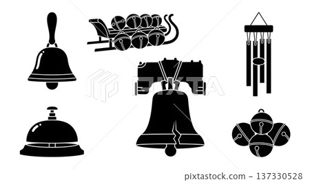 Black Solid Handbell Silhouettes Set of Six on White Background 137330528