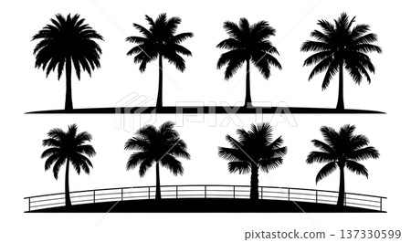 Black Solid Boat Palm Tree Silhouettes Set of Six Black Solid Boat Palm Tree Silhouettes Set of Six 137330599