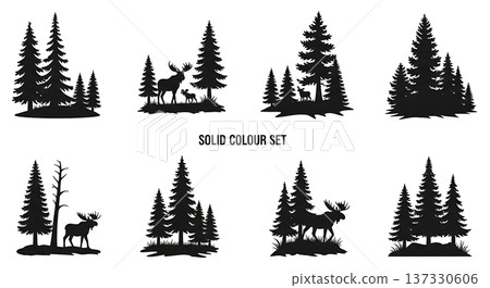 Black Solid Boreal Forest Pine Silhouettes Set of Six Black Solid Boreal Forest Pine Silhouettes Set of Six 137330606