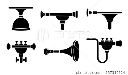 Black Solid Brass Mute Silhouettes Set of Six on White Background 137330624
