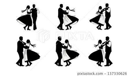 Black Solid Brazilian Samba Silhouettes Set of Six on White Background 137330626
