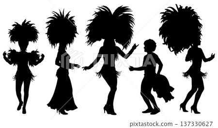Black Solid Brazilian Samba Silhouettes Set of Six on White Background 137330627
