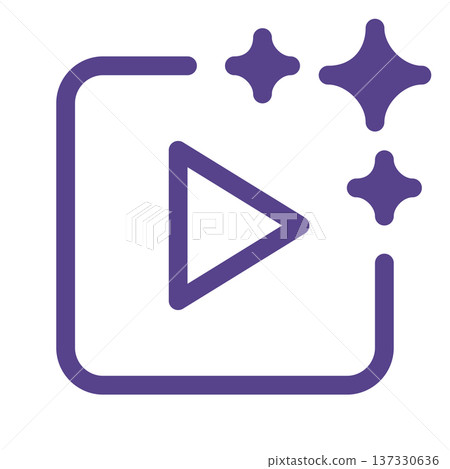 Generative AI video, motion, and animation outline icon. Modern, minimal line-style design representing AI-driven media, creativity, and digital animation concepts. 137330636