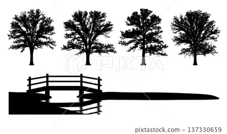 Black Solid Pond Oak Tree Silhouettes Set of Six Black Solid Pond Oak Tree Silhouettes Set of Six 137330659