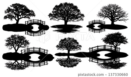 Black Solid Pond Oak Tree Silhouettes Set of Six Black Solid Pond Oak Tree Silhouettes Set of Six 137330660