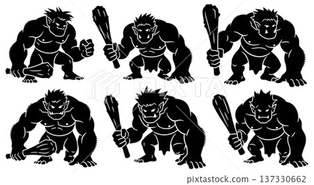 Black Solid Bridge Troll Silhouettes Set of Six on White Background 137330662