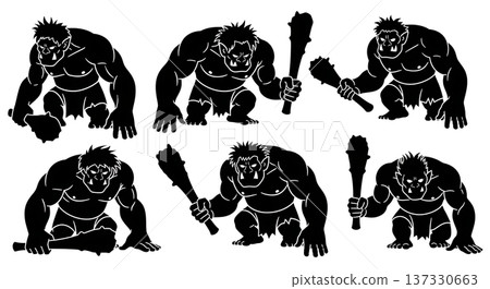 Black Solid Bridge Troll Silhouettes Set of Six on White Background Black Solid Bridge Troll Silhouettes Set of Six on White Background 137330663
