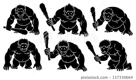 Black Solid Bridge Troll Silhouettes Set of Six on White Background Black Solid Bridge Troll Silhouettes Set of Six on White Background 137330664