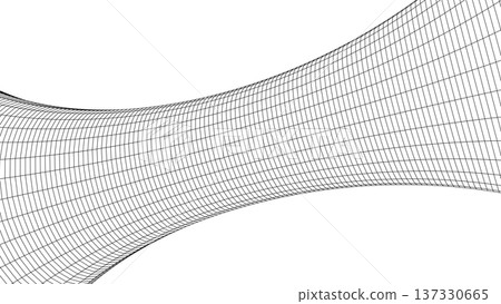 Monochrome Wireframe Grid Shape. Abstract 3D Geometric Shape 137330665