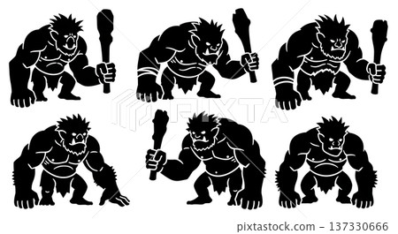 Black Solid Bridge Troll Silhouettes Set of Six on White Background Black Solid Bridge Troll Silhouettes Set of Six on White Background 137330666