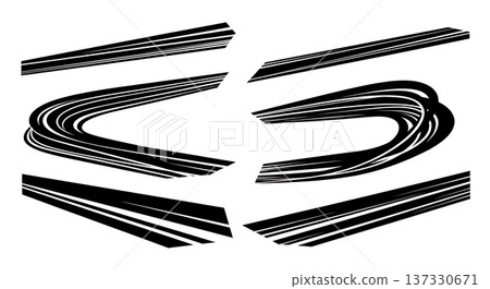 Black Solid Bullet Train Speed Silhouettes Set of Six on White Background 137330671