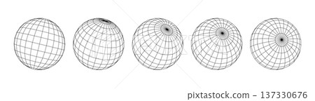 Monochrome Wireframe Grid Sphere Shape. Abstract 3D Geometric Sphere Shape 137330676