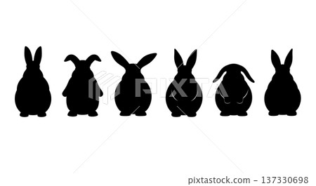 Black Solid Bunny Loaf Silhouettes Set of Six on White Background 137330698