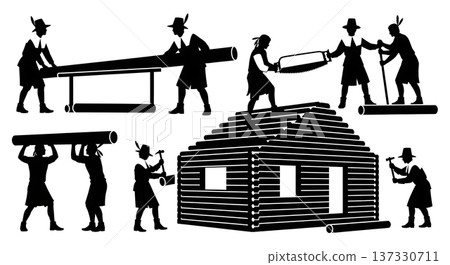 Black Solid Historical Construction Set of Six on White Background 137330711