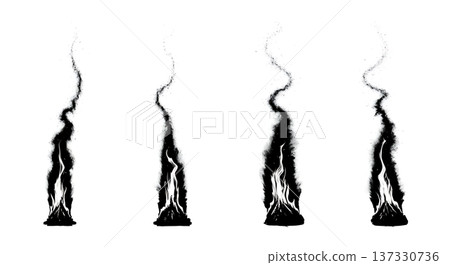 Black Solid Campfire Ember Silhouettes Set of Six on White Background Black Solid Campfire Ember Silhouettes Set of Six on White Background 137330736