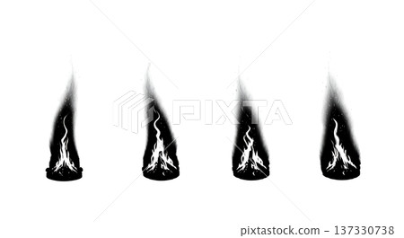 Black Solid Campfire Ember Silhouettes Set of Six on White Background 137330738