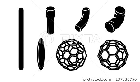Black Solid Carbon Nanotube Silhouettes Set of Six on White Background Black Solid Carbon Nanotube Silhouettes Set of Six on White Background 137330750