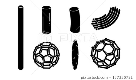 Black Solid Carbon Nanotube Silhouettes Set of Six on White Background Black Solid Carbon Nanotube Silhouettes Set of Six on White Background 137330751