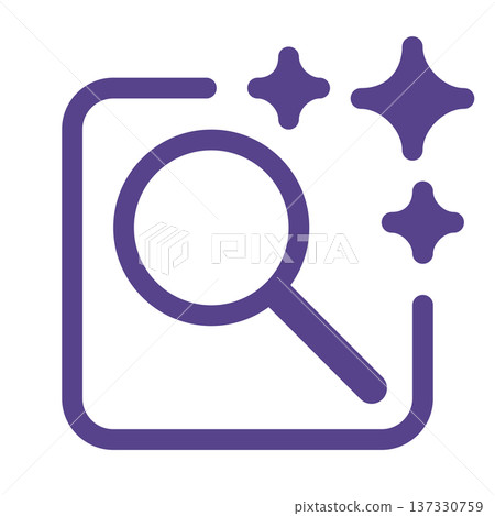 AI search and research tool outline icon. Minimal line design representing artificial intelligence, data analysis, research, discovery, digital technology, and smart tools 137330759